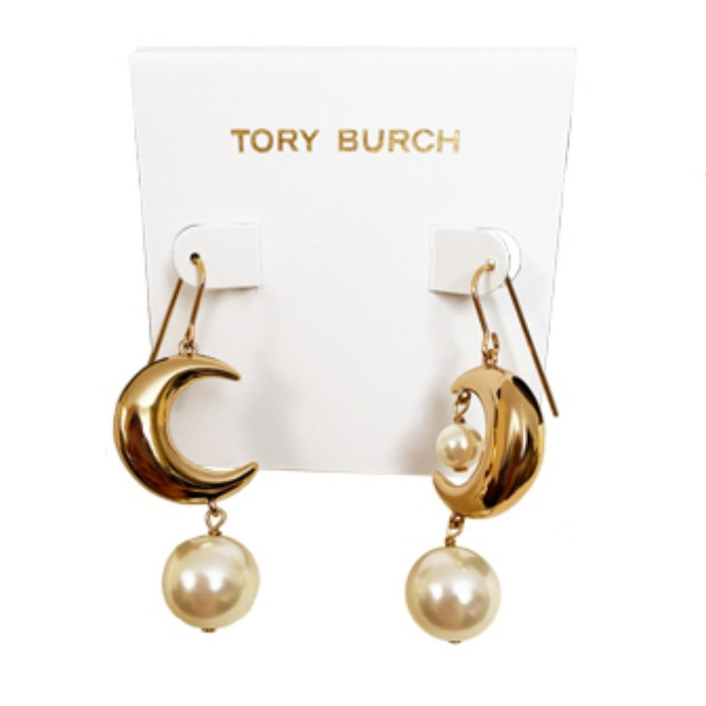 NWT Tory Burch Drop Pearl Asymmetric Earring - Picture 2 of 3